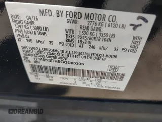 2016 Ford Explorer XLT z VIN 1FM5K8DH5GGD00306, wystawiony jako IAAI lot #42295353 z przebiegiem 65 582 mil mil oraz . Historia ofert i sprzedaży dostępna na DreamBid. Obrazek 9.
