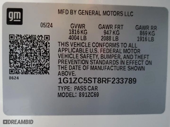 2024 Chevrolet Malibu LS with VIN 1G1ZC5ST8RF233789, listed as a Copart auction lot 87907015 with 7,904 mi miles and Salvage Title. Bid and sale history available at carsss.com. Image 12.