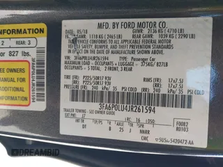 2018 Ford Fusion Hybrid SE with VIN 3FA6P0LU4JR261594, listed as a IAAI auction lot 40360797 with 128,533 mi miles. Bid and sale history available at carsss.com. Image 9.