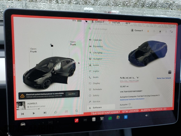 2022 Tesla Model Y Performance z VIN 7SAYGDEFXNF326967, wystawiony jako Copart lot #48934175 z przebiegiem 53 167 mil mil oraz Szkoda całkowita • Salvage title. Historia ofert i sprzedaży dostępna na DreamBid. Obrazek 9.