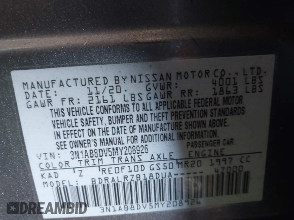 2021 Nissan Sentra SR with VIN 3N1AB8DV5MY208926, listed as a IAAI auction lot 41681651 with 65,348 mi miles and . Bid and sale history available at DreamBid. Image 9.