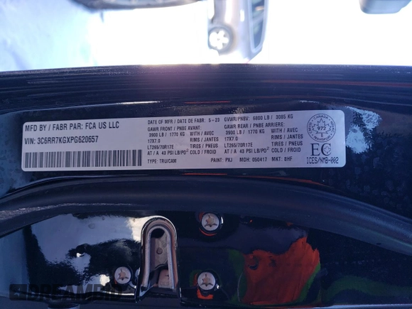 2023 Ram 1500 Tradesman with VIN 3C6RR7KGXPG620657, listed as a Copart auction lot 84098114 with 11,791 mi miles and Salvage title. Bid and sale history available at DreamBid. Image 12.
