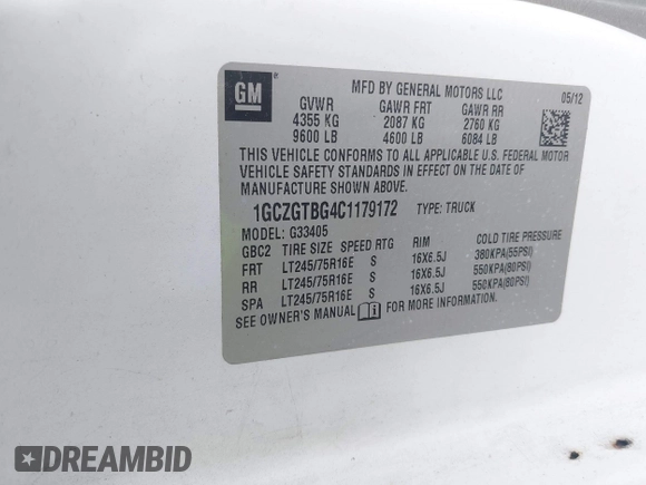 2012 Chevrolet Express Cargo with VIN 1GCZGTBG4C1179172, listed as a IAAI auction lot 42344866 with 257,396 mi miles and . Bid and sale history available at DreamBid. Image 9.