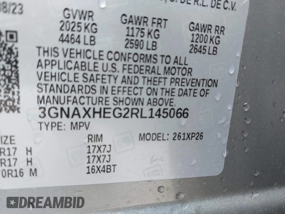 2024 Chevrolet Equinox LS with VIN 3GNAXHEG2RL145066, listed as a IAAI auction lot 42438745 with 12,367 mi miles and . Bid and sale history available at DreamBid. Image 9.