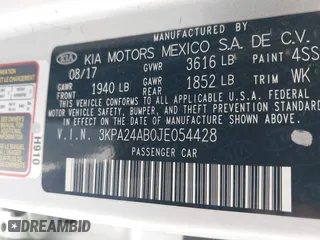 2018 Kia Rio LX with VIN 3KPA24AB0JE054428, listed as a IAAI auction lot 40101162 with 107,857 mi miles. Bid and sale history available at carsss.com. Image 9.
