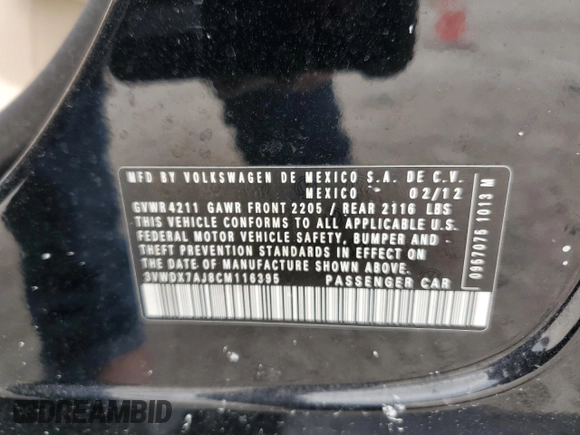 2012 Volkswagen Jetta SE with VIN 3VWDX7AJ8CM116395, listed as a Copart auction lot 59559515 with 115,348 mi miles and Non repairable. Bid and sale history available at DreamBid. Image 14.