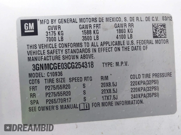 2012 Chevrolet Avalanche LTZ with VIN 3GNMCGE03CG254318, listed as a IAAI auction lot 41538283 with 291,833 mi miles and . Bid and sale history available at DreamBid. Image 9.