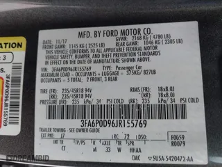2018 Ford Fusion Titanium with VIN 3FA6P0D96JR155769, listed as a IAAI auction lot 41853177 with 87,839 mi miles. Bid and sale history available at carsss.com. Image 9.