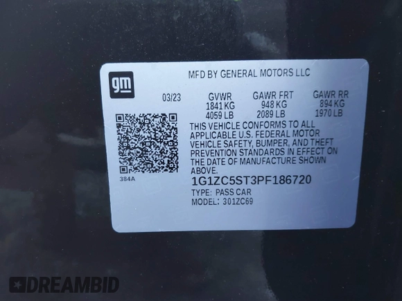 2023 Chevrolet Malibu LS with VIN 1G1ZC5ST3PF186720, listed as a IAAI auction lot 41274871 with 35,560 mi miles and . Bid and sale history available at DreamBid. Image 9.