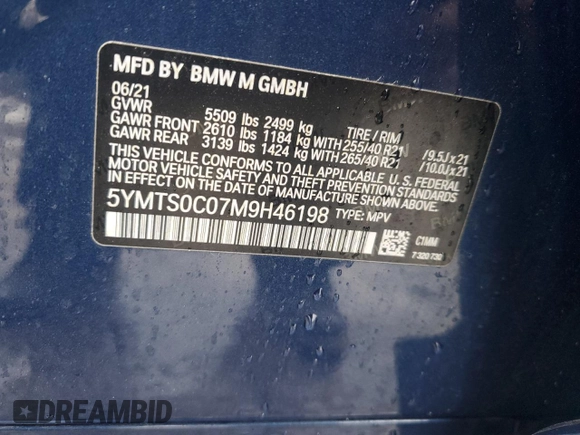 2021 BMW X3 M z VIN 5YMTS0C07M9H46198, wystawiony jako Copart lot #43665525 z przebiegiem 17 100 mil mil oraz Szkoda całkowita • Salvage title. Historia ofert i sprzedaży dostępna na DreamBid. Obrazek 14.