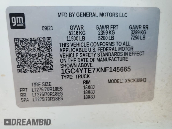 2022 Chevrolet Silverado 3500HD LT with VIN 1GC4YTE7XNF145665, listed as a Copart auction lot 74210544 with 0 mi miles and Salvage Title. Bid and sale history available at carsss.com. Image 12.