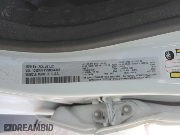 2025 Ram 1500 Big Horn z VIN 1C6SRFFP7SN564845, wystawiony jako Copart lot #47584565 z przebiegiem 2 726 mil mil oraz Szkoda całkowita • Salvage title. Historia ofert i sprzedaży dostępna na DreamBid. Obrazek 14.