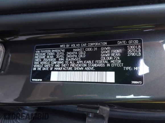 2021 Volvo XC60 Inscription with VIN YV4102RL9M1694746, listed as a IAAI auction lot 42383984 with 36,643 mi miles and . Bid and sale history available at DreamBid. Image 9.