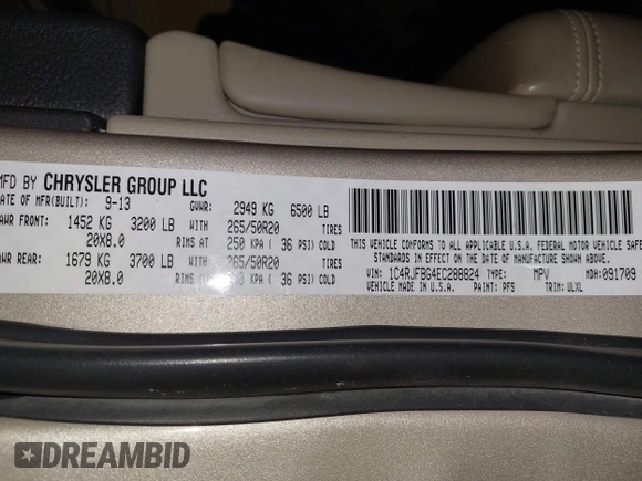 2014 Jeep Grand Cherokee Limited с VIN 1C4RJFBG4EC288824, выставлен на аукционе IAAI как лот 42725545 с пробегом 196 252 миль миль и . История ставок и продаж доступна на DreamBid. Изображение 9.