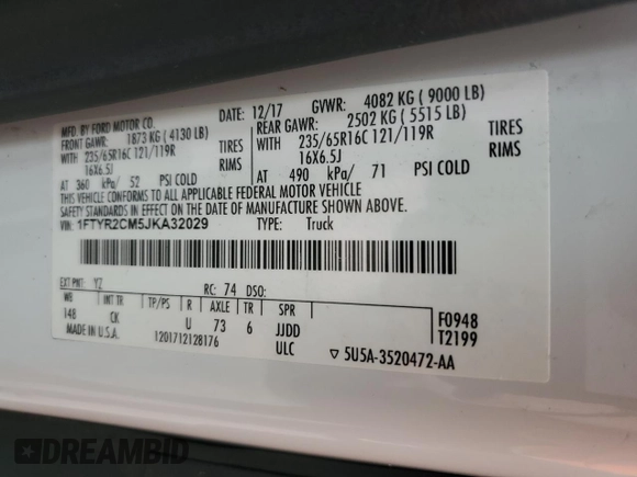 2018 Ford Transit with VIN 1FTYR2CM5JKA32029, listed as a Copart auction lot 52448565 with 151,742 mi miles and Clean Title. Bid and sale history available at carsss.com. Image 13.