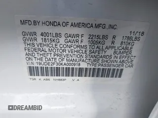 2019 Acura ILX with VIN 19UDE2F30KA000918, listed as a IAAI auction lot 41852271 with 74,037 mi miles. Bid and sale history available at carsss.com. Image 9.