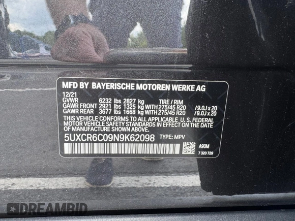2022 BMW X5 xDrive40i с VIN 5UXCR6C09N9K62098, выставлен на аукционе Copart как лот 64471545 с пробегом 70 161 миль миль и Чистый • Clean title. История ставок и продаж доступна на DreamBid. Изображение 13.