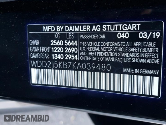 2019 Mercedes-Benz CLS with VIN WDD2J5KB7KA039480, listed as a Copart auction lot 69989344 with 37,854 mi miles and Clean Title. Bid and sale history available at carsss.com. Image 13.