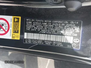 2014 Lexus ES 300h Hybrid with VIN JTHBW1GG6E2066319, listed as a IAAI auction lot 41912516 with 93,420 mi miles. Bid and sale history available at carsss.com. Image 9.