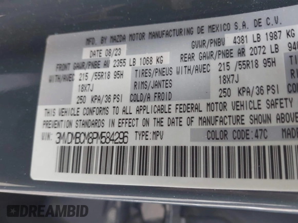 2023 Mazda CX-30 2.5 S Carbon Edition with VIN 3MVDMBCM8PM584296, listed as a IAAI auction lot 41390814 with 19,959 mi miles. Bid and sale history available at carsss.com. Image 9.