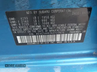 2022 Subaru Impreza Premium с VIN 4S3GTAV62N3722875, выставлен на аукционе IAAI как лот 41913952 с пробегом 19 261 миль миль и . История ставок и продаж доступна на DreamBid. Изображение 9.