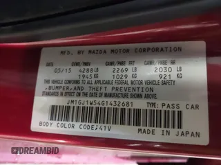 2016 Mazda Mazda6 i Grand Touring with VIN JM1GJ1W54G1432681, listed as a IAAI auction lot 41624888 with 100,410 mi miles. Bid and sale history available at carsss.com. Image 9.