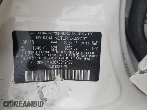 2019 Hyundai Accent SE with VIN 3KPC24A36KE049477, listed as a Copart auction lot 47841845 with 0 mi miles and Salvage Title. Bid and sale history available at carsss.com. Image 13.