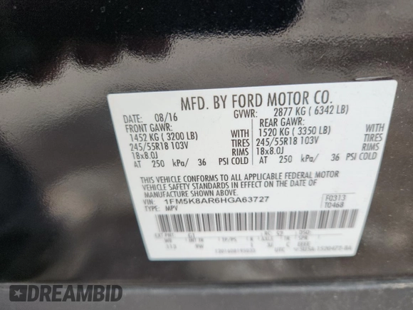 2017 Ford Police Interceptor Utility с VIN 1FM5K8AR6HGA63727, выставлен на аукционе Copart как лот 63182595 с пробегом 114 428 миль миль и Списание • Salvage title. История ставок и продаж доступна на DreamBid. Изображение 13.