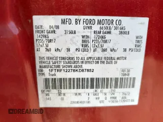 2008 Ford F-150 XL with VIN 1FTRF12278KD87852, listed as a Copart auction lot 61668715 with 172,831 mi miles and Clean title. Bid and sale history available at DreamBid. Image 12.