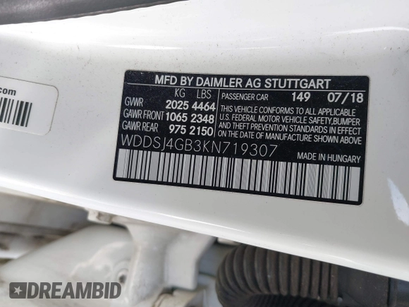 2019 Mercedes-Benz CLA 250 with VIN WDDSJ4GB3KN719307, listed as a IAAI auction lot 41401726 with 16,860 mi miles and . Bid and sale history available at DreamBid. Image 9.