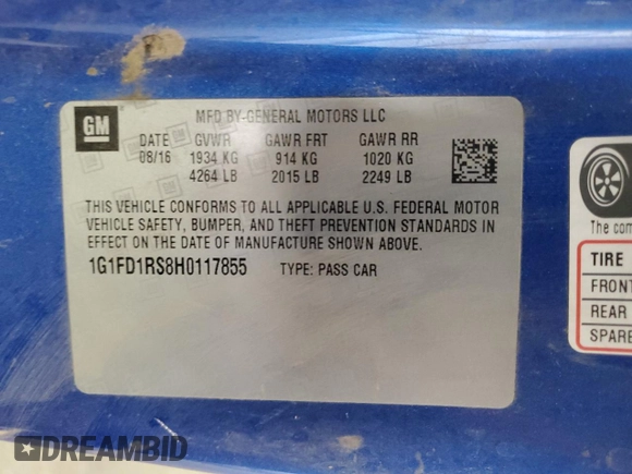 2017 Chevrolet Camaro 2LT z VIN 1G1FD1RS8H0117855, wystawiony jako Copart lot #58581245 z przebiegiem Nie podano mil oraz Szkoda całkowita • Salvage title. Historia ofert i sprzedaży dostępna na DreamBid. Obrazek 13.