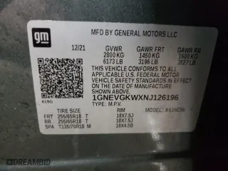 2022 Chevrolet Traverse LT Cloth with VIN 1GNEVGKWXNJ126196, listed as a Copart auction lot 42324735 with 58,415 mi miles and Clean Title. Bid and sale history available at carsss.com. Image 15.