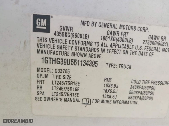 2005 GMC Savana Cargo Van Y3H Paratransit with VIN 1GTHG39U551134395, listed as a IAAI auction lot 41779525 with 1 mi miles. Bid and sale history available at carsss.com. Image 9.