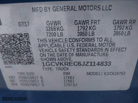 2018 Chevrolet Silverado 1500 LT with VIN 1GCVKREC6JZ114833, listed as a IAAI auction lot 41329038 with 141,394 mi miles. Bid and sale history available at carsss.com. Image 9.