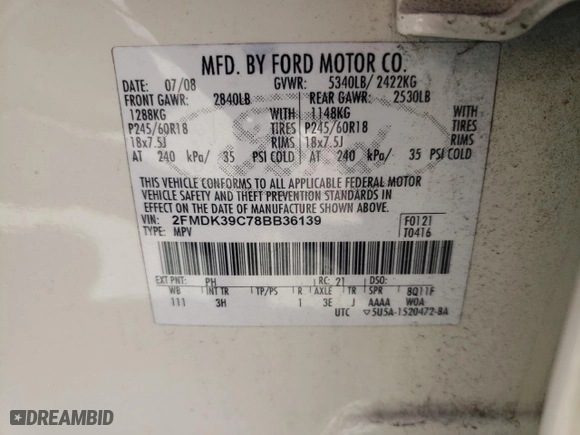 2008 Ford Edge Limited with VIN 2FMDK39C78BB36139, listed as a Copart auction lot 78033884 with 294,517 mi miles and Salvage Title. Bid and sale history available at carsss.com. Image 15.