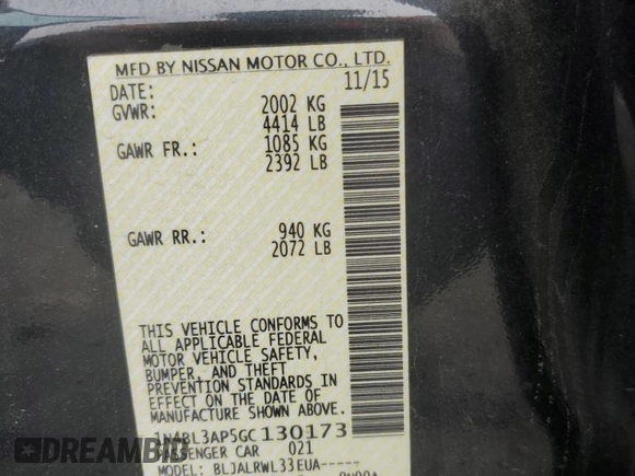 2016 Nissan Altima SL z VIN 1N4BL3AP5GC130173, wystawiony jako Copart lot #72137244 z przebiegiem 133 268 mil mil oraz Nie do naprawy • Non repairable. Historia ofert i sprzedaży dostępna na DreamBid. Obrazek 12.