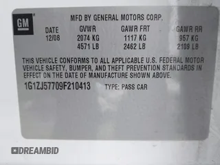 2009 Chevrolet Malibu 2LT with VIN 1G1ZJ57709F210413, listed as a IAAI auction lot 41525049 with 245,807 mi miles and . Bid and sale history available at DreamBid. Image 9.
