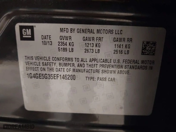 2014 Buick LaCrosse Premium I with VIN 1G4GE5G35EF146200, listed as a IAAI auction lot 42044875 with 78,037 mi miles. Bid and sale history available at carsss.com. Image 9.