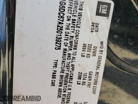 2005 Cadillac STS with VIN 1G6DC67A250139275, listed as a Copart auction lot 48378105 with 127,890 mi miles and Salvage Title. Bid and sale history available at DreamBid. Image 13.