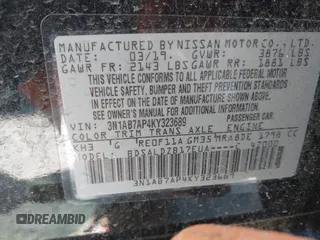 2019 Nissan Sentra SV z VIN 3N1AB7AP4KY323689, wystawiony jako IAAI lot #41965318 z przebiegiem 61 194 mil mil oraz . Historia ofert i sprzedaży dostępna na DreamBid. Obrazek 9.