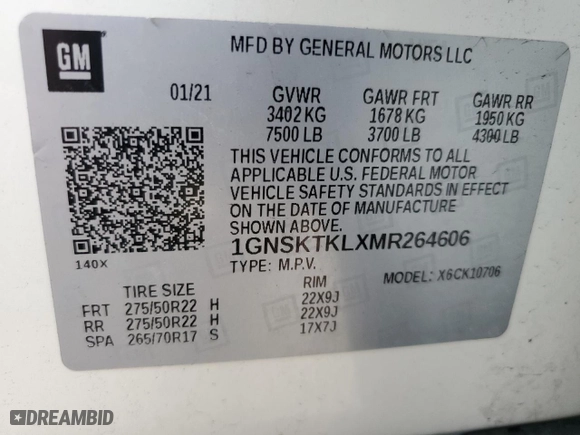 2021 Chevrolet Tahoe High Country with VIN 1GNSKTKLXMR264606, listed as a Copart auction lot 70308544 with 0 mi miles and Salvage Title. Bid and sale history available at carsss.com. Image 13.