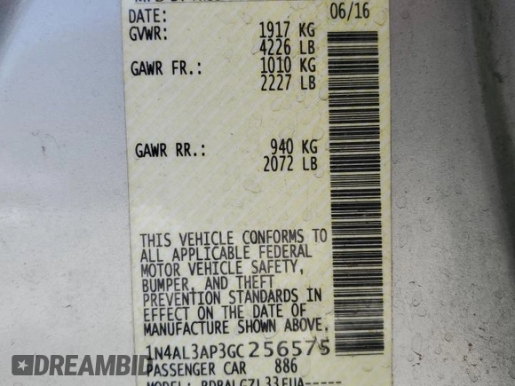 2016 Nissan Altima SV with VIN 1N4AL3AP3GC256575, listed as a Copart auction lot 52770175 with 85,123 mi miles and Clean Title. Bid and sale history available at carsss.com. Image 12.