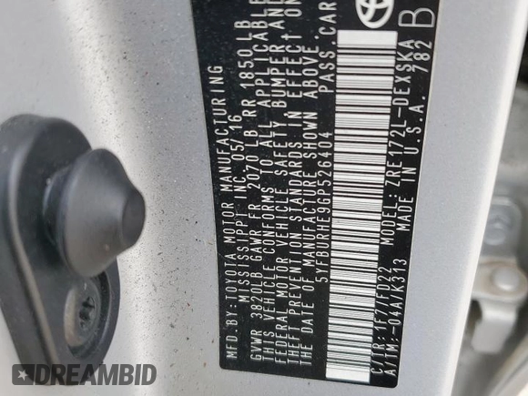 2016 Toyota Corolla L with VIN 5YFBURHE9GP526404, listed as a Copart auction lot 57183715 with 93,404 mi miles and Salvage title. Bid and sale history available at DreamBid. Image 13.