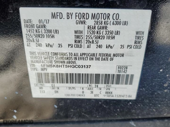 2017 Ford Explorer Platinum with VIN 1FM5K8HT5HGC03137, listed as a Copart auction lot 89224205 with 146,196 mi miles and Salvage Title. Bid and sale history available at carsss.com. Image 14.