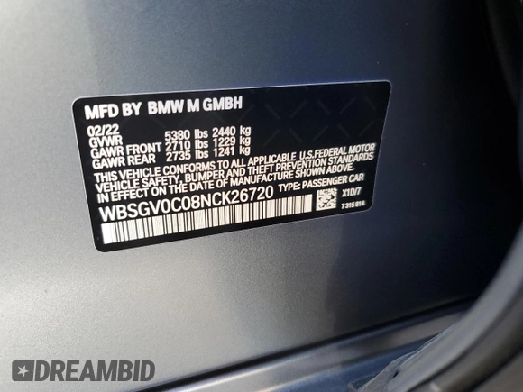 2022 BMW M8 Competition z VIN WBSGV0C08NCK26720, wystawiony jako Copart lot #78250474 z przebiegiem Nie podano mil oraz Szkoda całkowita • Salvage title. Historia ofert i sprzedaży dostępna na DreamBid. Obrazek 12.