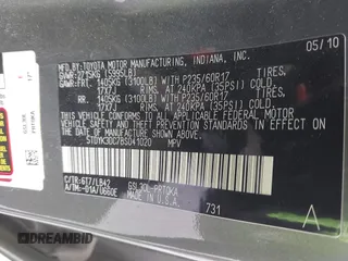 2011 Toyota Sienna XLE AAS with VIN 5TDYK3DC7BS041020, listed as a IAAI auction lot 42218328 with Not Provided miles and . Bid and sale history available at DreamBid. Image 9.