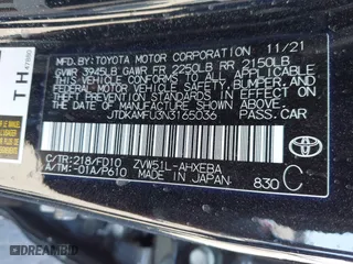 2022 Toyota Prius L Eco with VIN JTDKAMFU3N3165036, listed as a IAAI auction lot 41657575 with 44,099 mi miles. Bid and sale history available at carsss.com. Image 9.