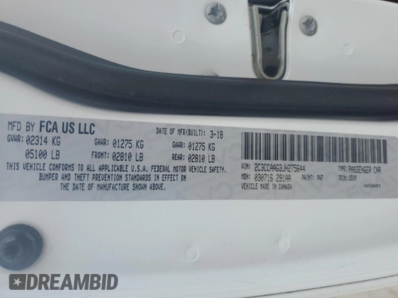 2018 Chrysler 300 Touring z VIN 2C3CCAAG3JH275644, wystawiony jako Copart lot #55079105 z przebiegiem 127 043 mil mil oraz Szkoda całkowita • Salvage title. Historia ofert i sprzedaży dostępna na DreamBid. Obrazek 13.