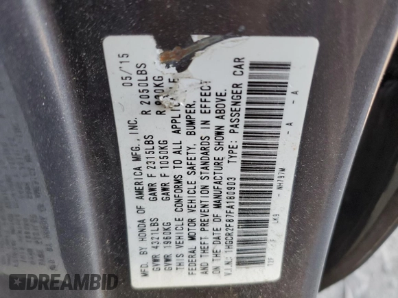 2015 Honda Accord EX-L z VIN 1HGCR2F87FA180903, wystawiony jako Copart lot #83807484 z przebiegiem 149 077 mil mil oraz Czysty tytuł • Clean title. Historia ofert i sprzedaży dostępna na DreamBid. Obrazek 14.
