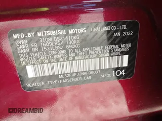 2022 Mitsubishi Mirage ES with VIN ML32FUFJ2NHF06037, listed as a IAAI auction lot 42346408 with 23,066 mi miles and . Bid and sale history available at DreamBid. Image 9.
